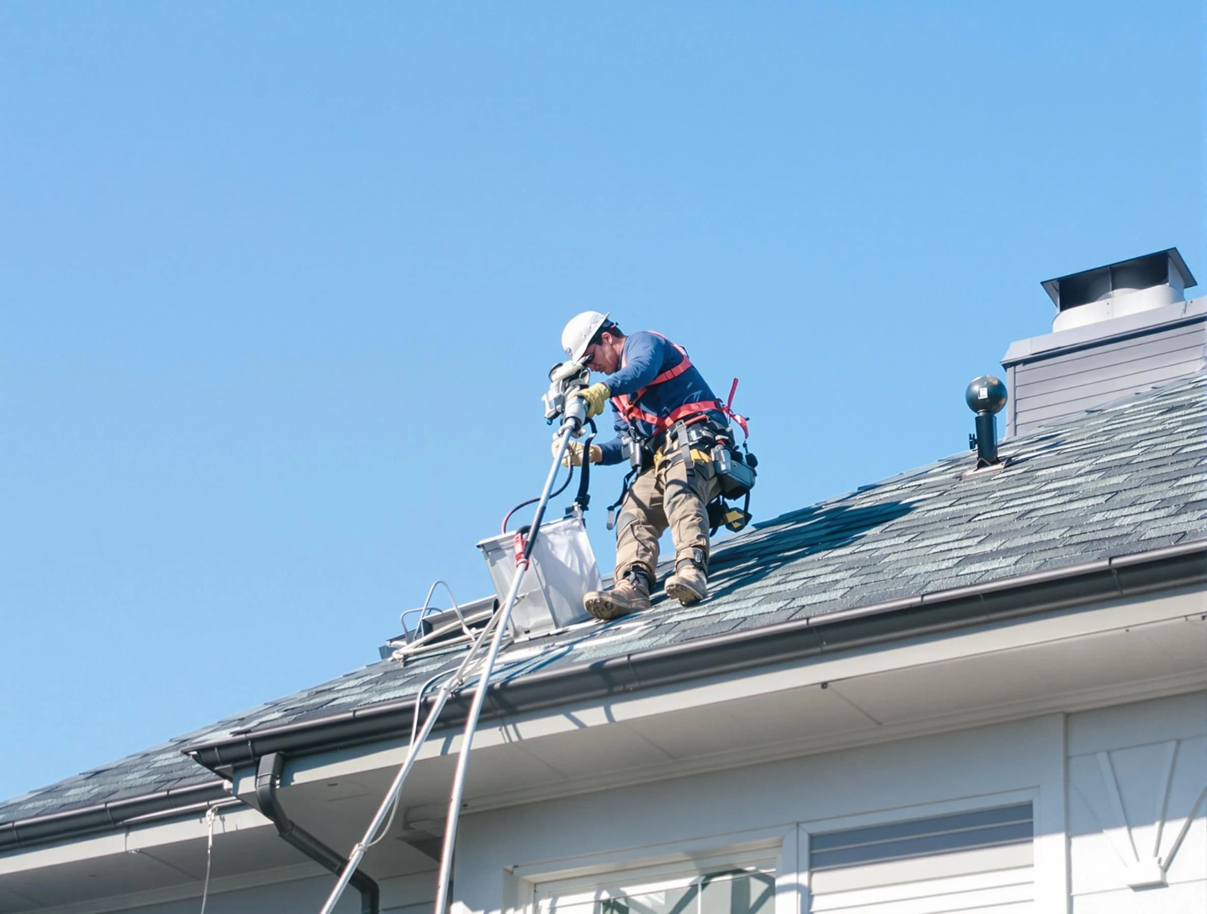Norwood Dryer Vent Cleaning certified technician cleaning a roof-mounted dryer vent system in Norwood