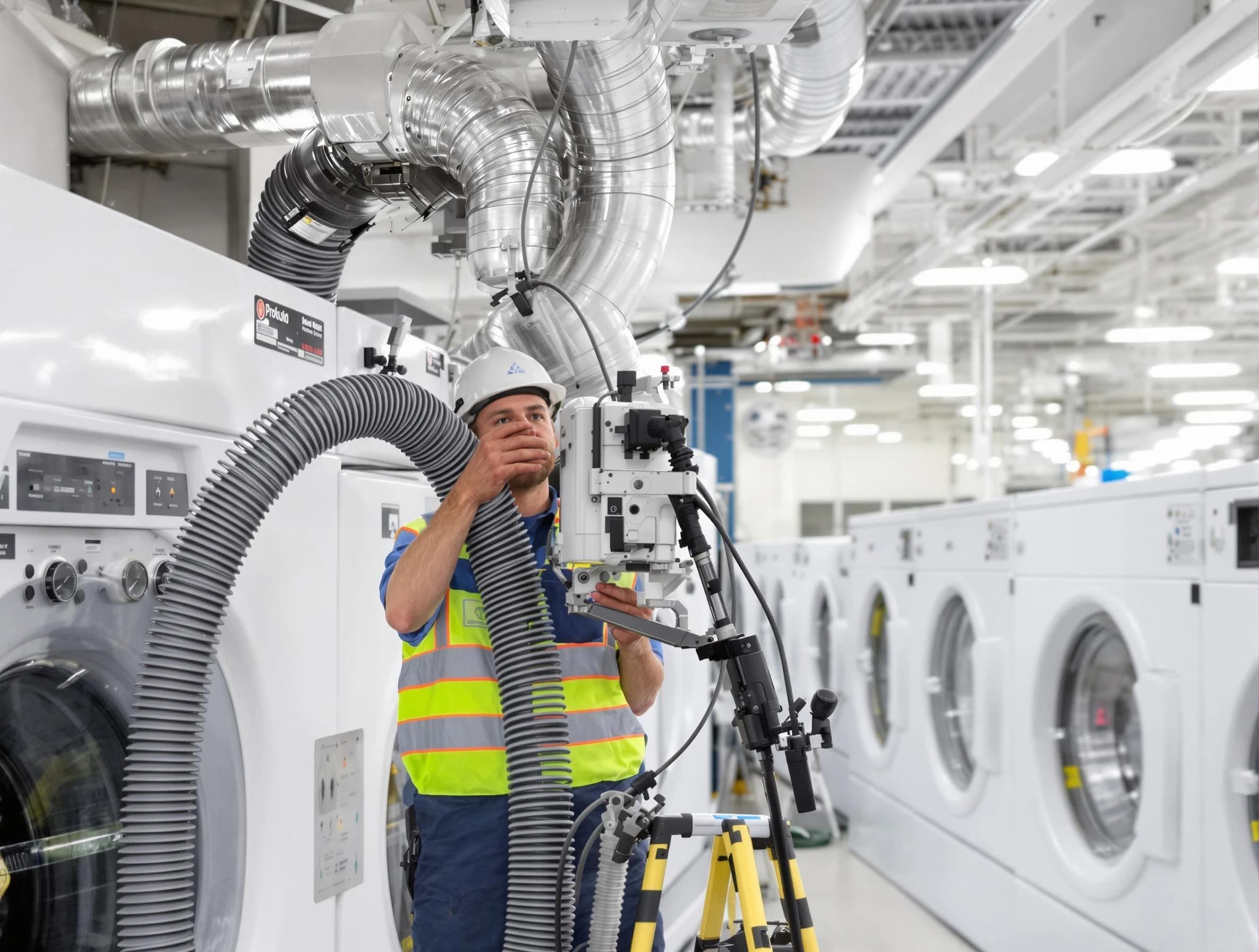 Norwood Dryer Vent Cleaning team performing commercial-grade dryer vent cleaning at a business facility in Norwood
