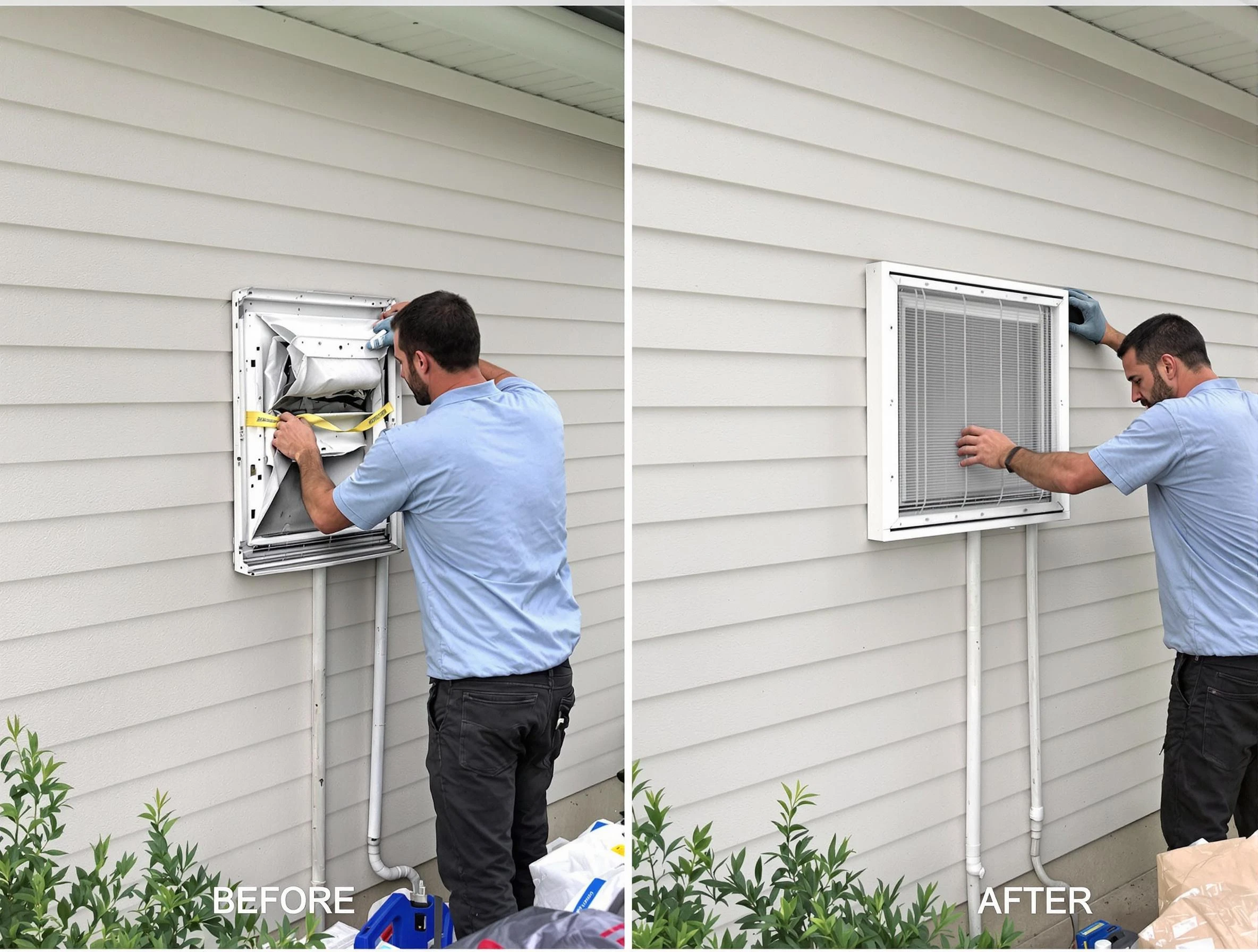 Norwood Dryer Vent Cleaning technician installing high-quality dryer vent cover at a residential property in Norwood